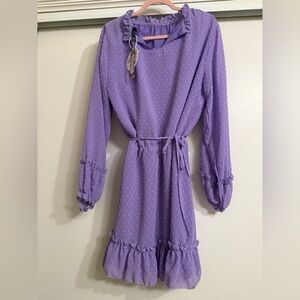 Purple Eyelet style log sleeve midi dress